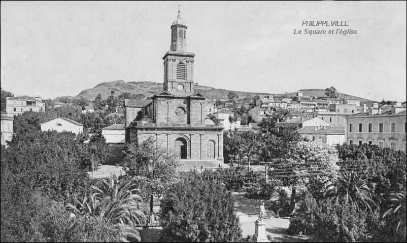 Philippeville - 1905 - Le square Carnot et l'Eglise Saint Coeur de Marie