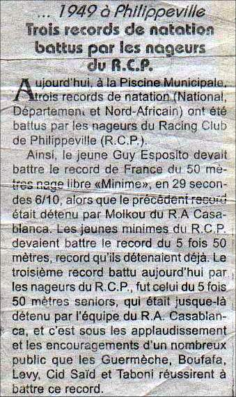 1949 à Philippeville, 3 records de natation battus